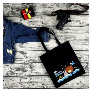 "We are Friends" Black Canvas Graphic Art Zippered Tote